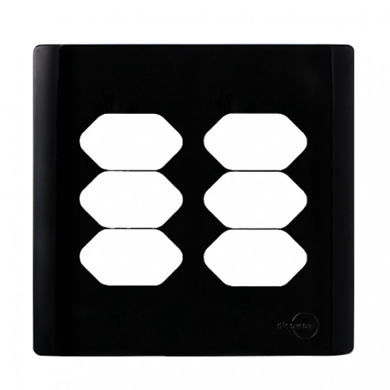 Placa p/ 6 Tomadas 4X4 - Novara Preto Brilhante Placa p/ 6 Tomadas 4X4 - Novara Preto Brilhante